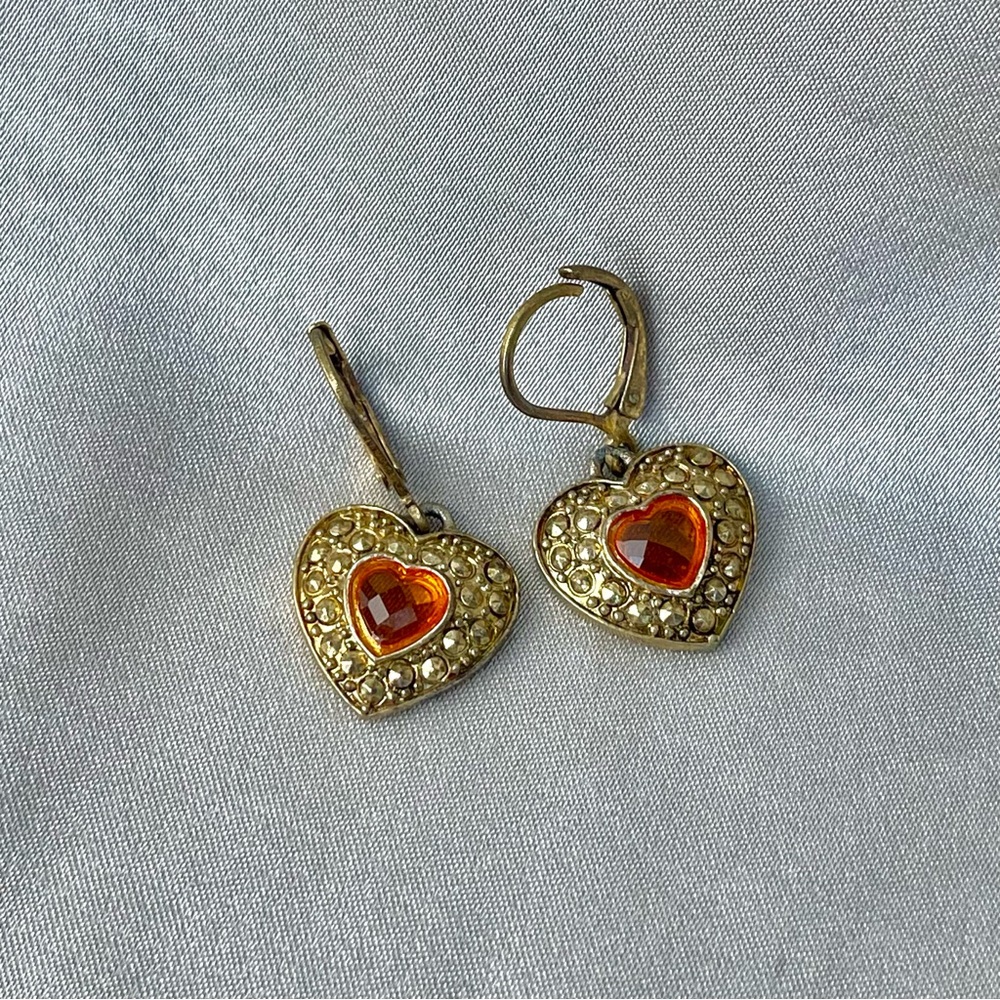 Vintage Bronze Orange Heart Earrings